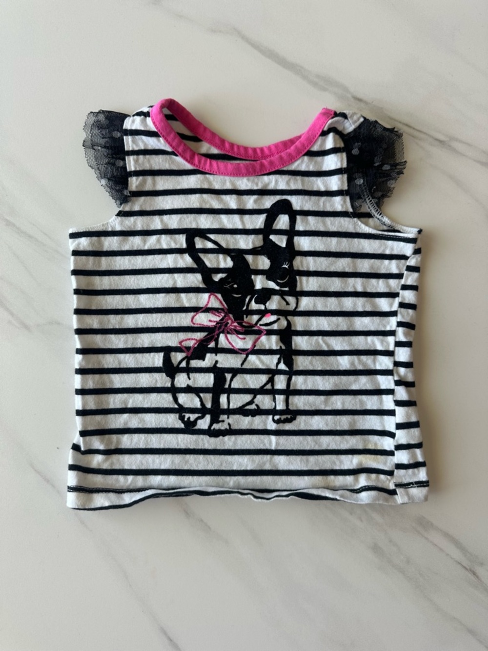 12-18 months Girls Black & White Striped Tank with Pink Trim and Puppy Graphic